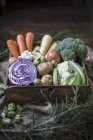 Caixa de legumes com repolho — Fotografia de Stock