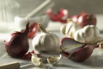 Red onions and garlic — Stock Photo