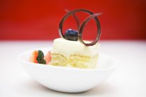 Nahaufnahme von Vanille-Biskuit mit Schokoladenspirale, Blaubeere, Erdbeere und Minze — Stockfoto