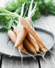 Куча моркови с верхушками — стоковое фото