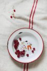Groseilles rouges dans une assiette avec photo — Photo de stock