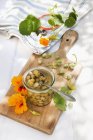 Elevated view of false capers made of nasturtium seeds — Stock Photo