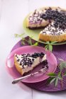 Cheesecake with blueberries on plates — Stock Photo