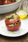 Tomato filled with pasta salad — Stock Photo