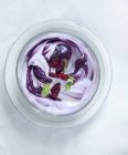 Yogurt ai mirtilli con foglie — Foto stock