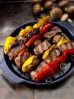 Group skewers with mushrooms — Stock Photo