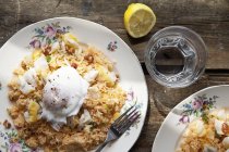 Cod and chorizo kedgeree with rice — Stock Photo