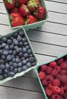 Fresh berries in paper punnets — Stock Photo