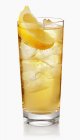Vista da vicino del cocktail London Buck con Gin, cubetti di ghiaccio e limone — Foto stock