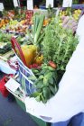 Свіжі овочі та трави в сумці — стокове фото