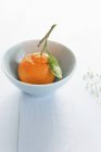 Mandarina con hoja en tazón - foto de stock