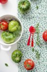 Tomates de relíquia vermelhos e verdes — Fotografia de Stock
