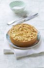 Closeup view of apple tart with coconut crumbles — Stock Photo
