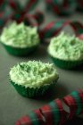 Green Christmas cupcakes — Stock Photo