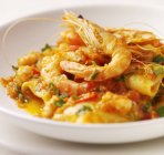 Pasta in sauce with prawns — Stock Photo