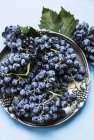 Чорний виноград у металевій тарілці — стокове фото