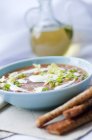 Vegetable soup with sour cream — Stock Photo