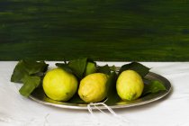 Limones frescos con hojas - foto de stock