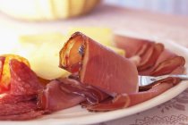 Supper plate with smoked ham — Stock Photo