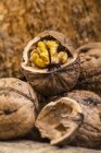 Walnuts in shell and unshelled — Stock Photo