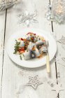 Rollmop herring and pickled vegetables — Stock Photo