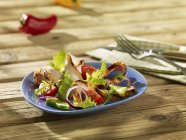 Mixed leaf salad with grilled pork — Stock Photo