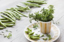 Organic savory and beans — Stock Photo