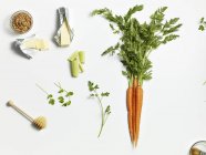 Various soup ingredients on white background — Stock Photo