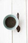 Top view of Chia seeds in bowl of water — Stock Photo