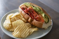 Lobster roll with potato crisps — Stock Photo
