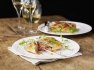 Salmon in puff pastry — Stock Photo