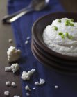Cauliflower puree in a wooden bowl — Stock Photo