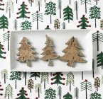Cork Christmas trees with sliver edge — Stock Photo