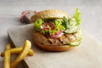 Chicken Burger und Pommes frites — Stockfoto