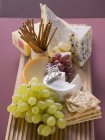 Cheese board with grapes — Stock Photo