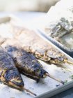 Grilled trout with sticks — Stock Photo