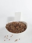 Ложка льняного семени на белой поверхности — стоковое фото