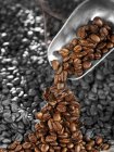 Кофейные зерна с металлическим совок — стоковое фото
