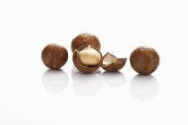 Орехи макадамии с оболочками и без них — стоковое фото