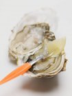 Fresh oyster with fork — Stock Photo