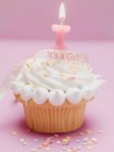 Cupcake with lettering ribbon — Stock Photo