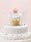 White birthday cake — Stock Photo