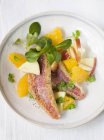 Red mullet with lambs lettuce — Stock Photo