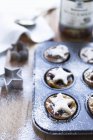 Mince pies in the baking tin — Stock Photo