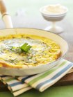Closeup view of herbed Frittata in a skillet — Stock Photo