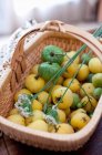Korb mit grünen und gelben Tomaten — Stockfoto