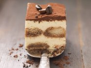 Tiramisu with mocha beans on cake slice — Stock Photo