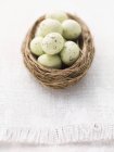 Closeup view of marzipan Easter eggs in nest — Stock Photo