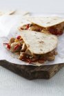 Closeup view of Quesadillas with chicken and peppers — Stock Photo
