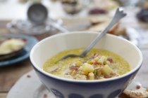 Sweetcorn soup with chicken — Stock Photo